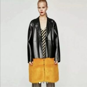 Zara faux leather faux fur trim coat